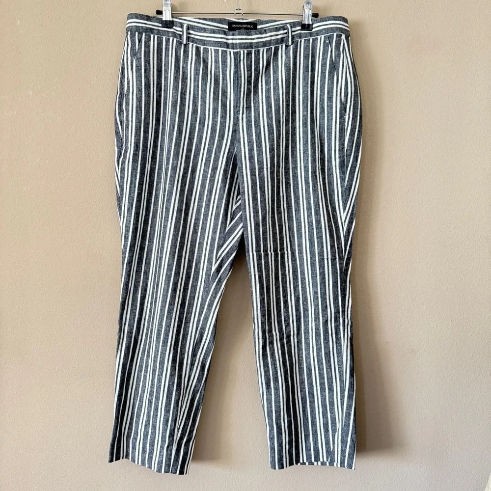 NWOT Banana Republic Avery Striped Linen Blend Tailored Ankle Pant Petite Sz 12 - Picture 3 of 8